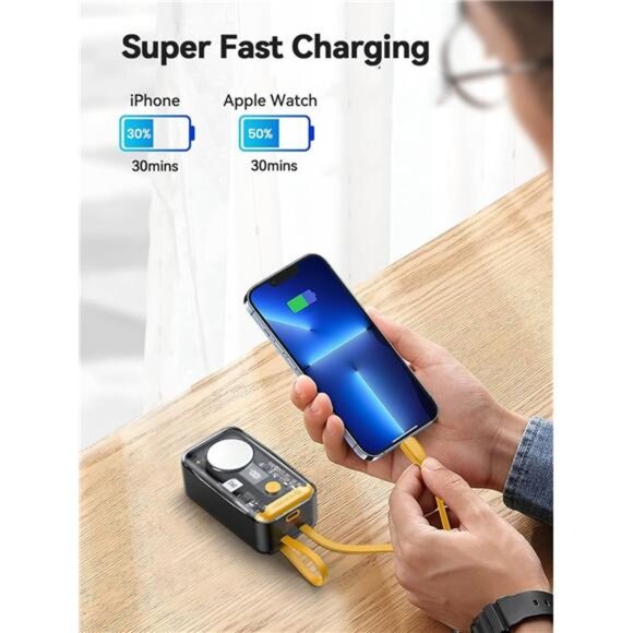 Apple Watch Charger, 10000mAh Portable Charger Power Bank Built-in Cables - Picture 3 of 7